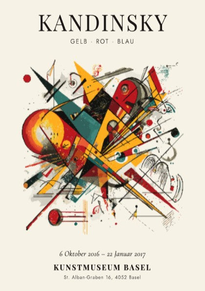 Gelb Rot Blau poster featuring abstract shapes and vibrant colors in an art print style