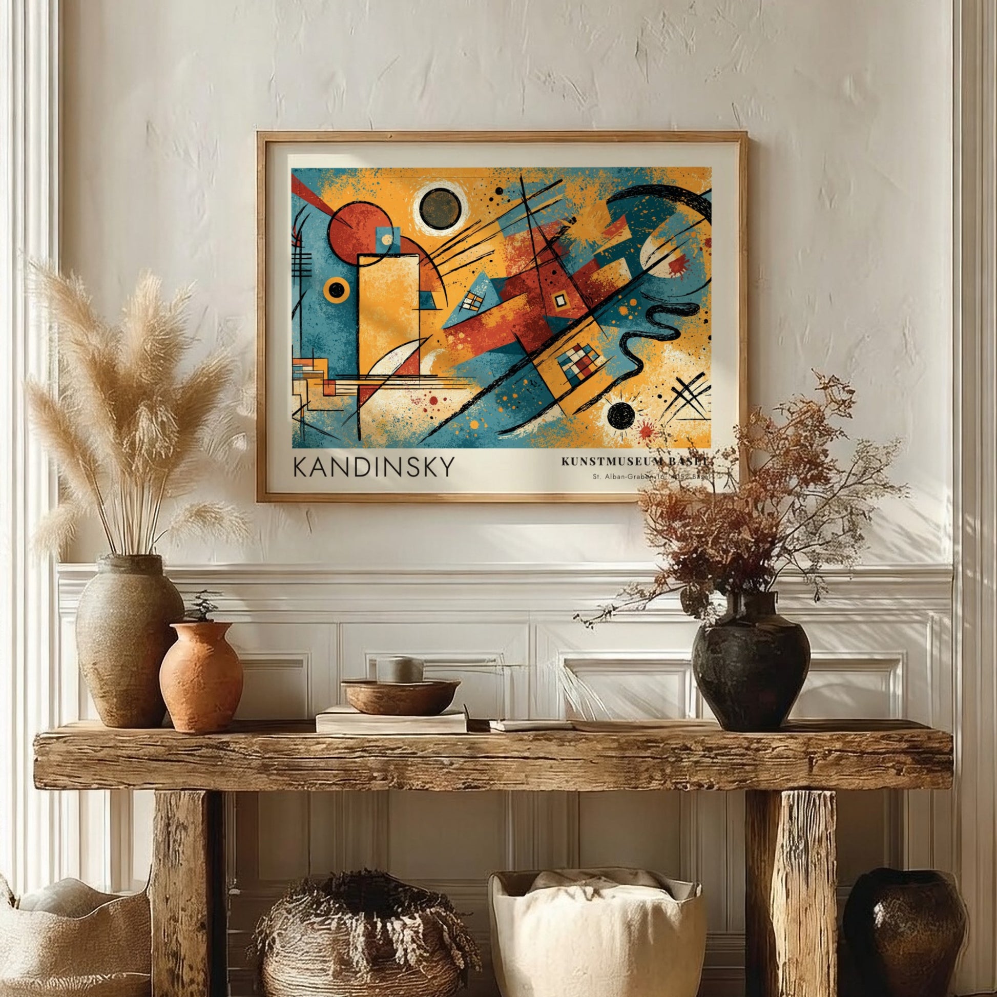 Wall art poster featuring Kandinsky Gelb Rot Blau abstract shapes in primary colours.