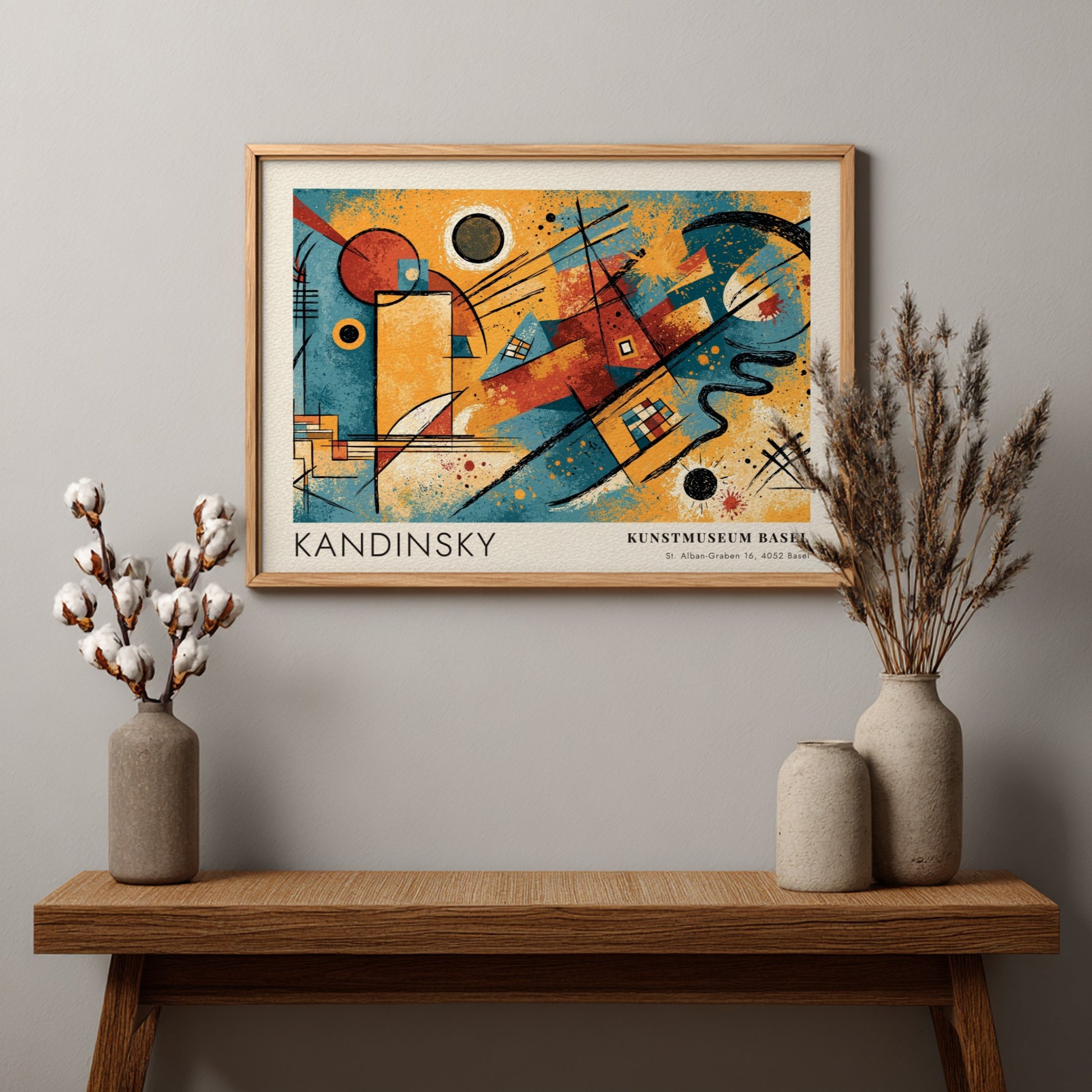 Wall art poster featuring Kandinsky Gelb Rot Blau abstract shapes in primary colours.