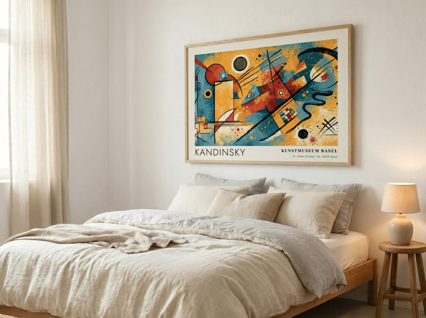 Wall art poster featuring Kandinsky Gelb Rot Blau abstract shapes in primary colours.