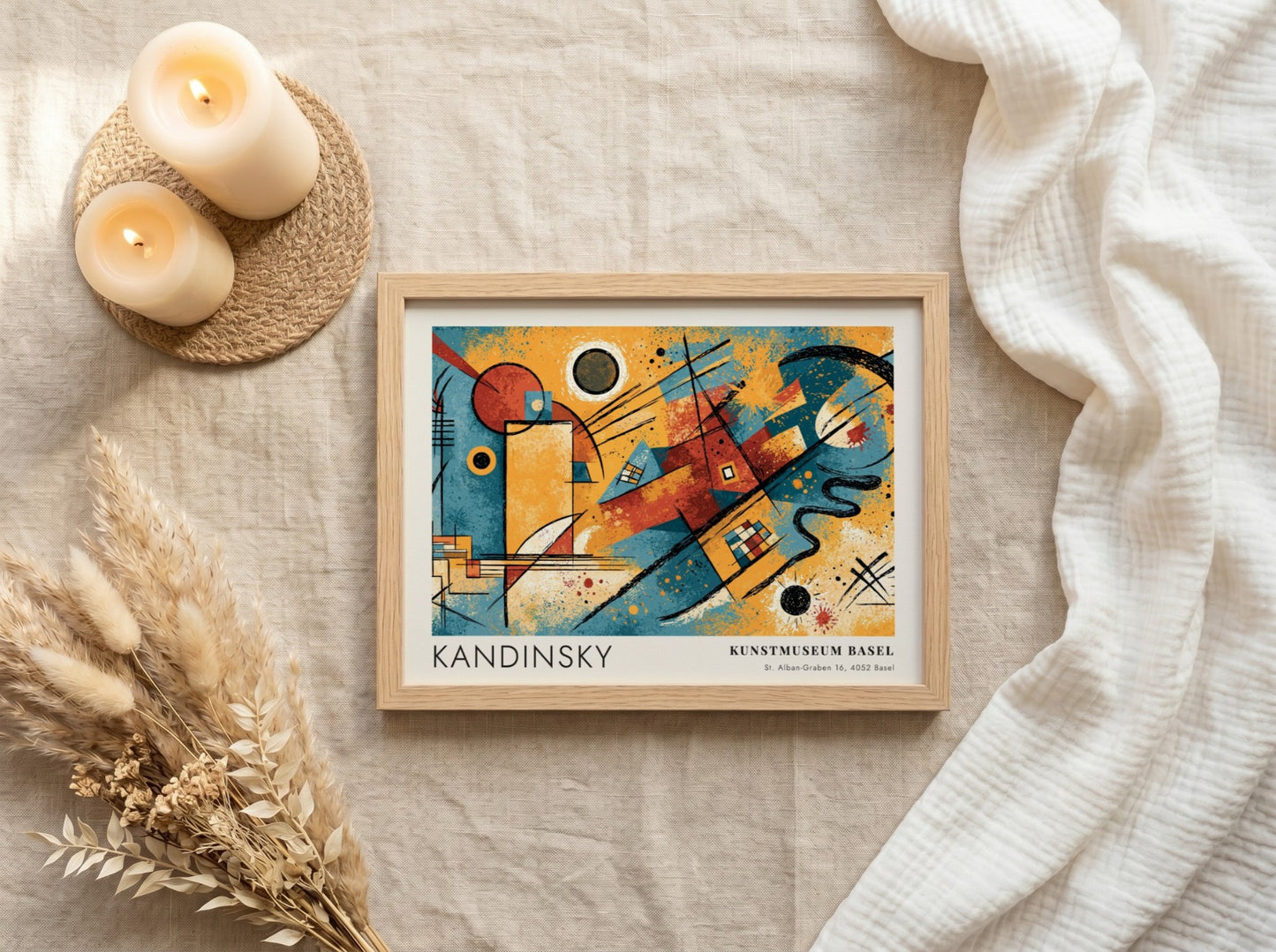 Wall art poster featuring Kandinsky Gelb Rot Blau abstract shapes in primary colours.