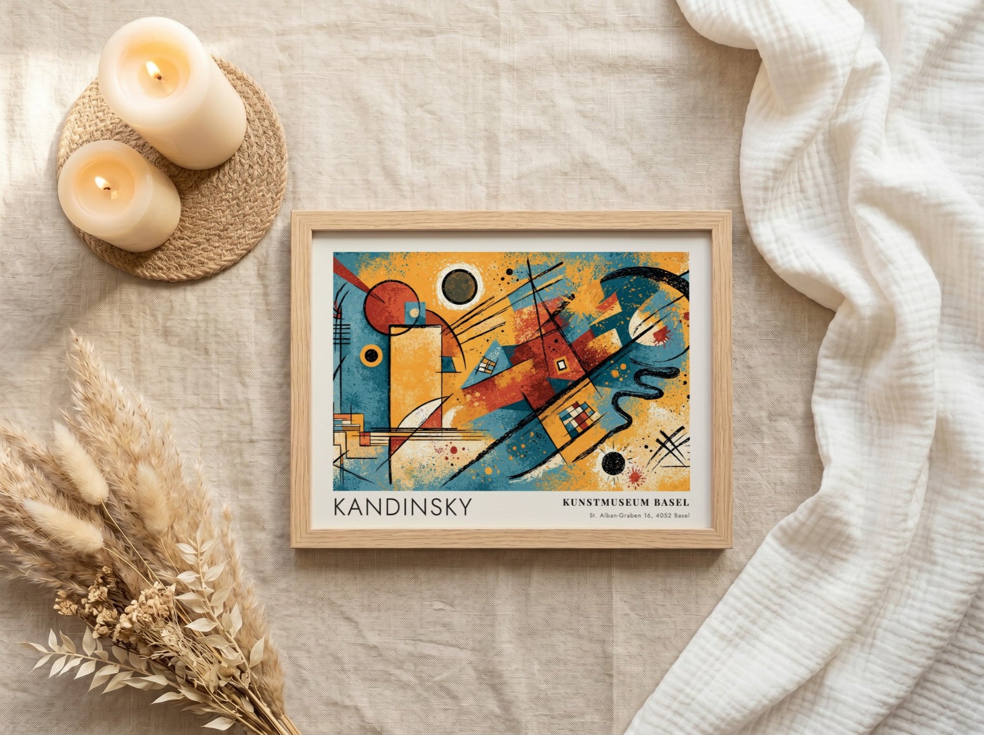 Wall art poster featuring Kandinsky Gelb Rot Blau abstract shapes in primary colours.