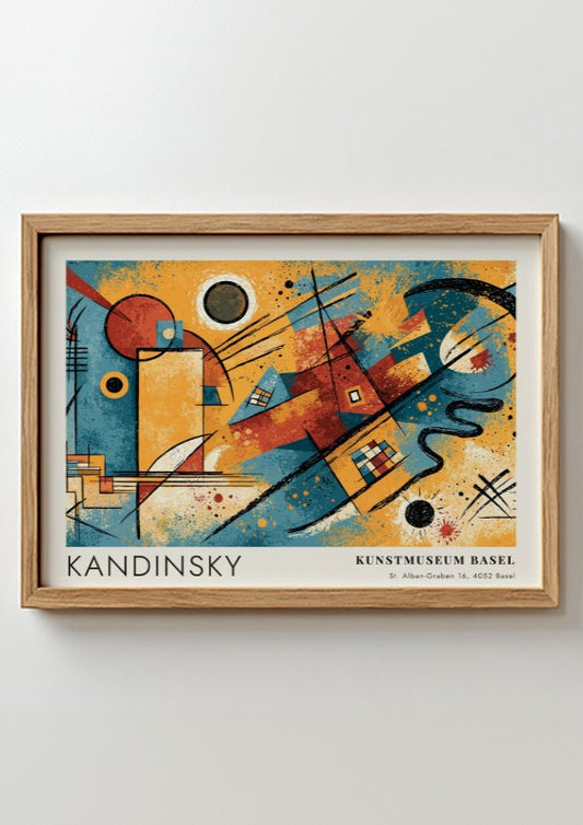 Wall art poster featuring Kandinsky Gelb Rot Blau abstract shapes in primary colours.