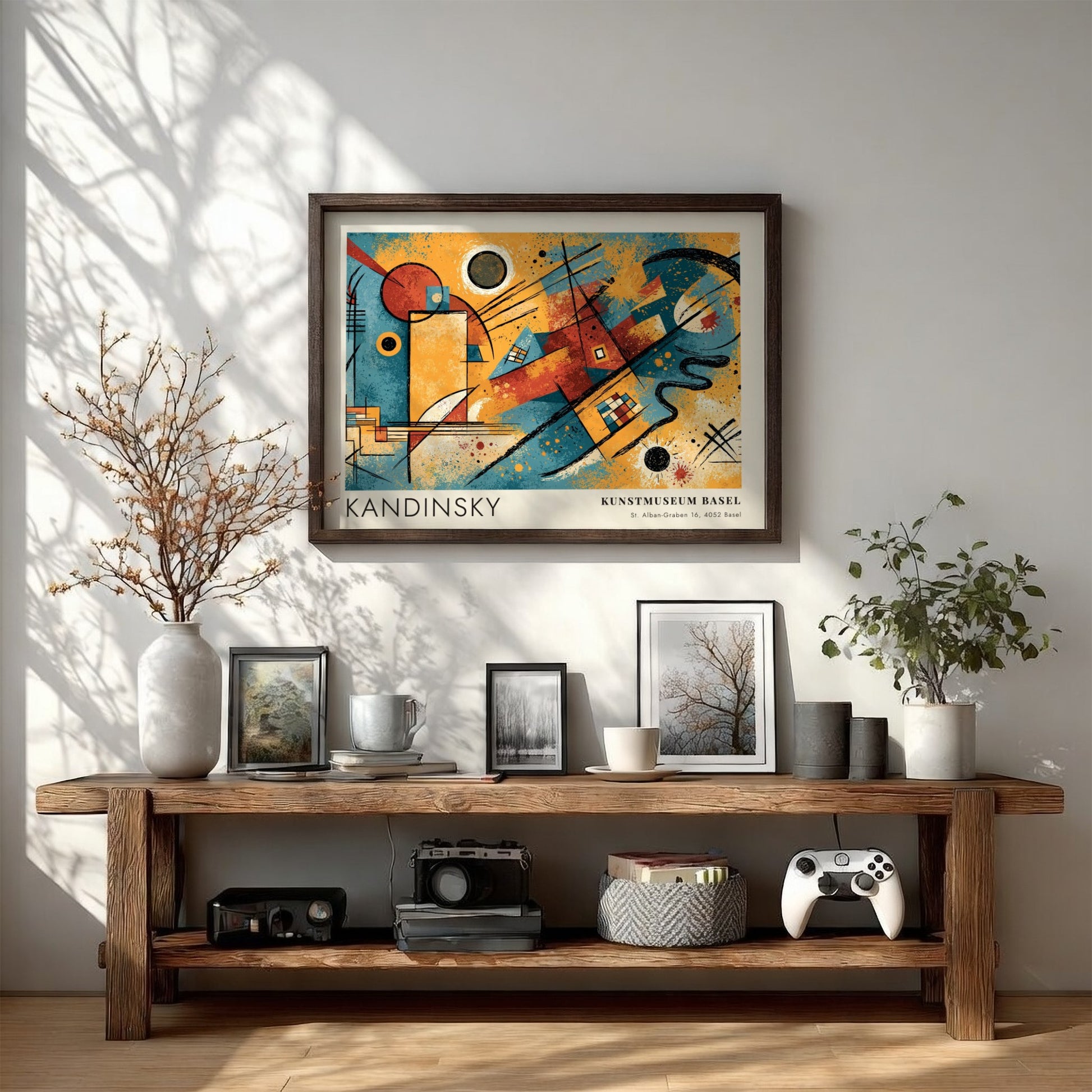 Wall art poster featuring Kandinsky Gelb Rot Blau abstract shapes in primary colours.