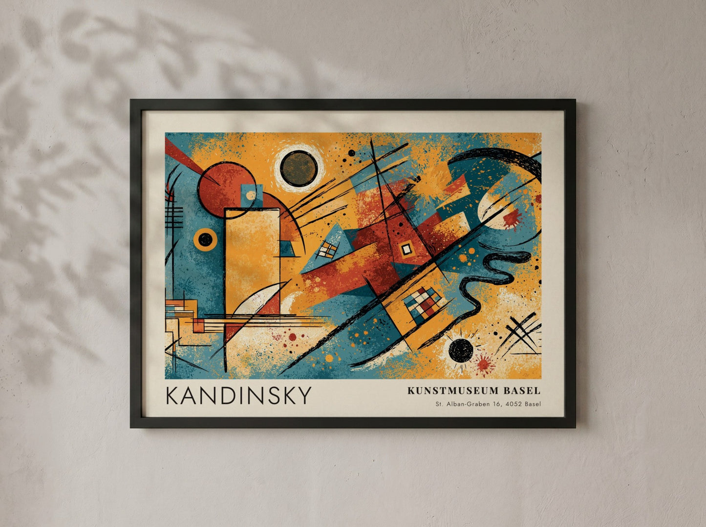 Wall art poster featuring Kandinsky Gelb Rot Blau abstract shapes in primary colours.