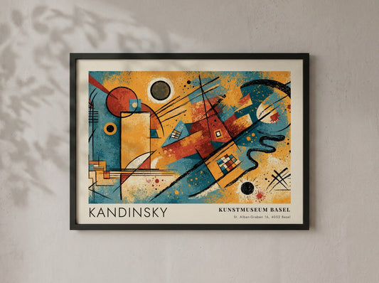 Wall art poster featuring Kandinsky Gelb Rot Blau abstract shapes in primary colours.