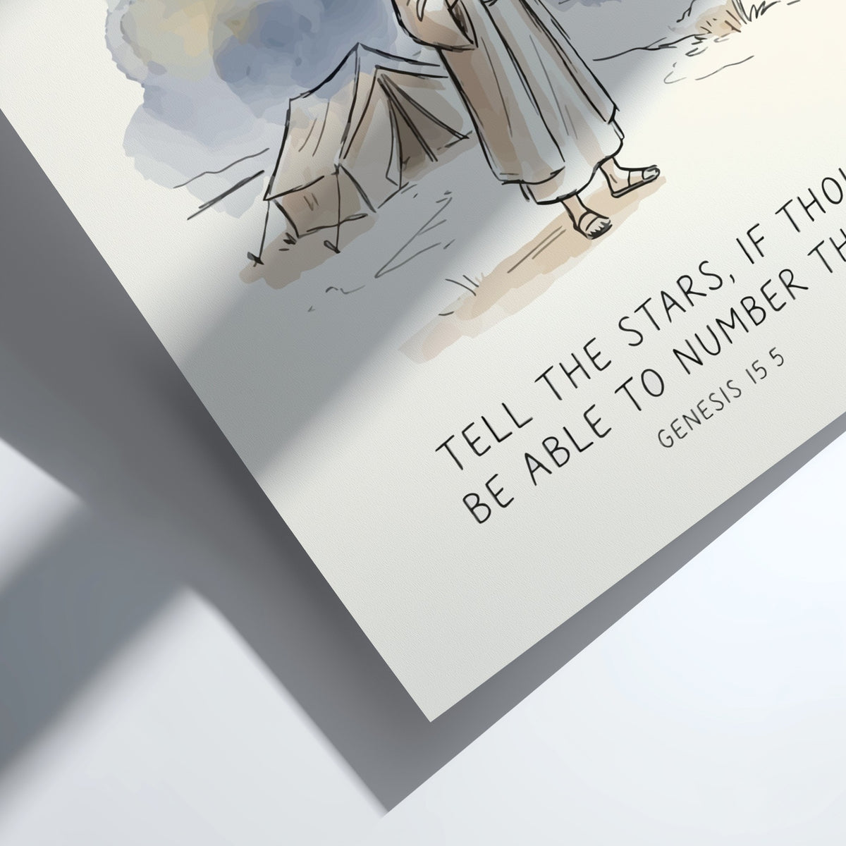 Poster showing Abraham gazing at night stars above a desert tent with verse text
