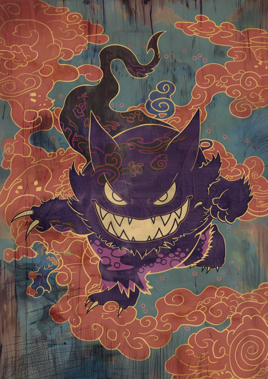 Gengar Poster: Japanese Style Pokemon Inspired Anime Artwork, Pokemon TCG Gengar