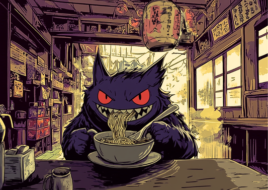 Gengar Ramen Series Landscape Poster: Japanese Style Pokemon Inspired Anime Artwork