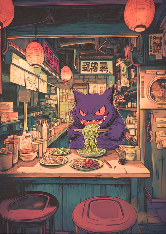 Gengar Ramen Series Poster: Japanese Style Pokemon Inspired Anime Artwork, Pokemon Gengar