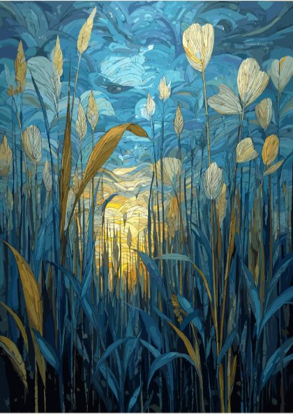 Gentle Morning - Dew-Covered Grass and Golden Sunrise Wall Art