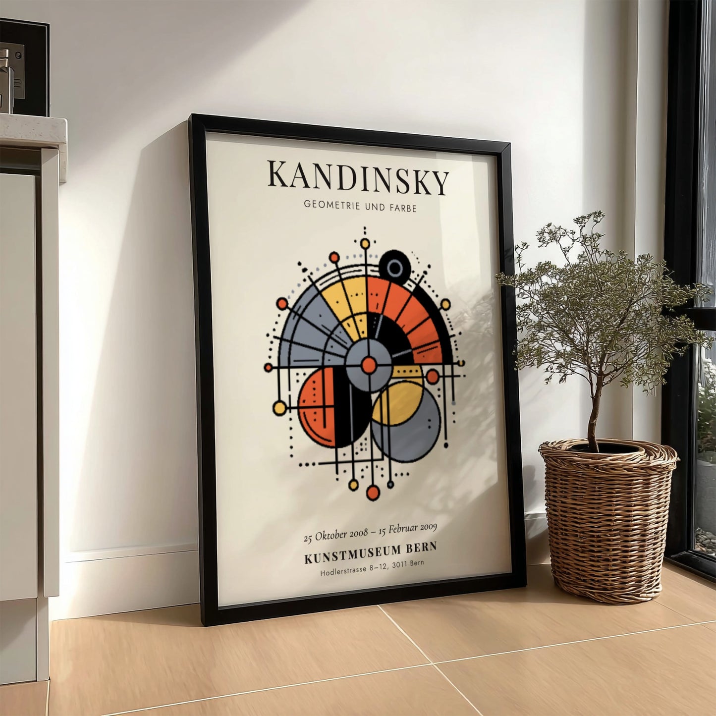 Kandinsky inspired poster featuring geometric shapes and vibrant colors for modern wall decor