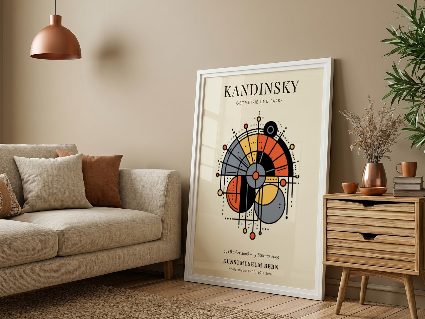 Kandinsky inspired poster featuring geometric shapes and vibrant colors for modern wall decor