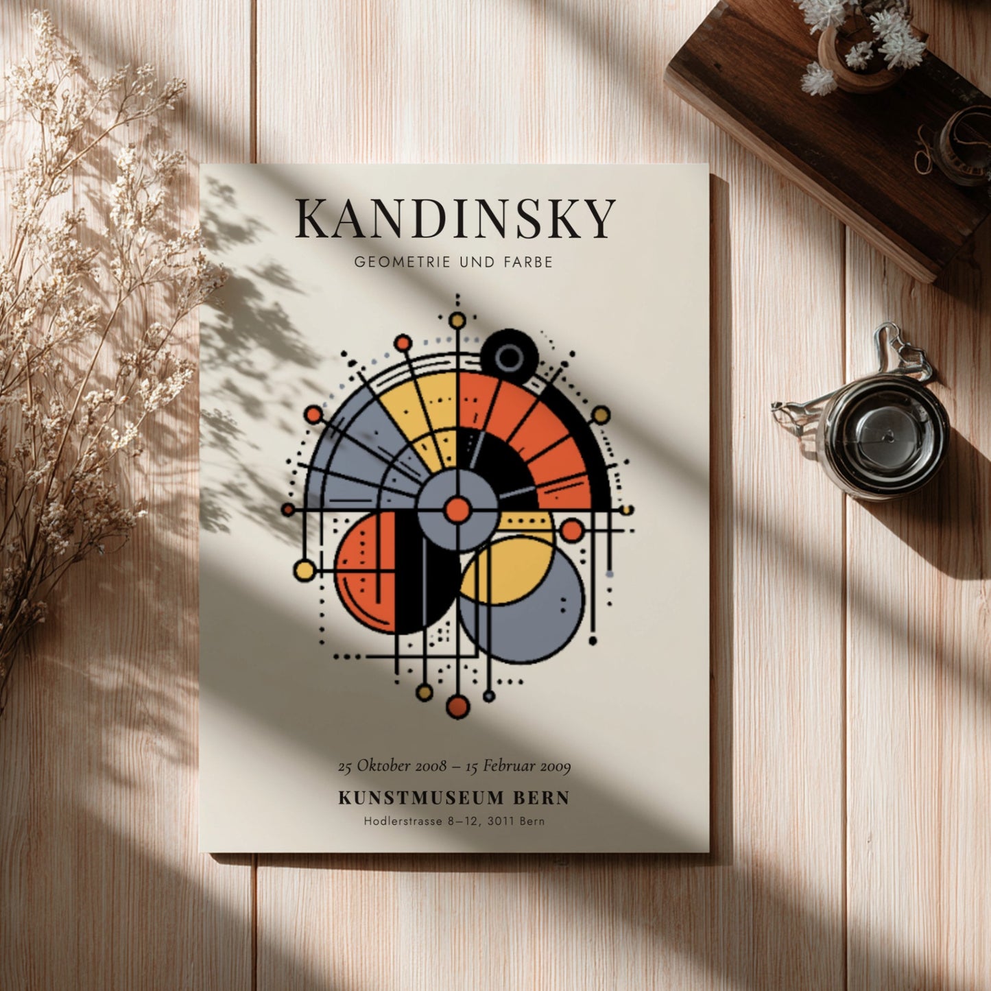 Kandinsky inspired poster featuring geometric shapes and vibrant colors for modern wall decor