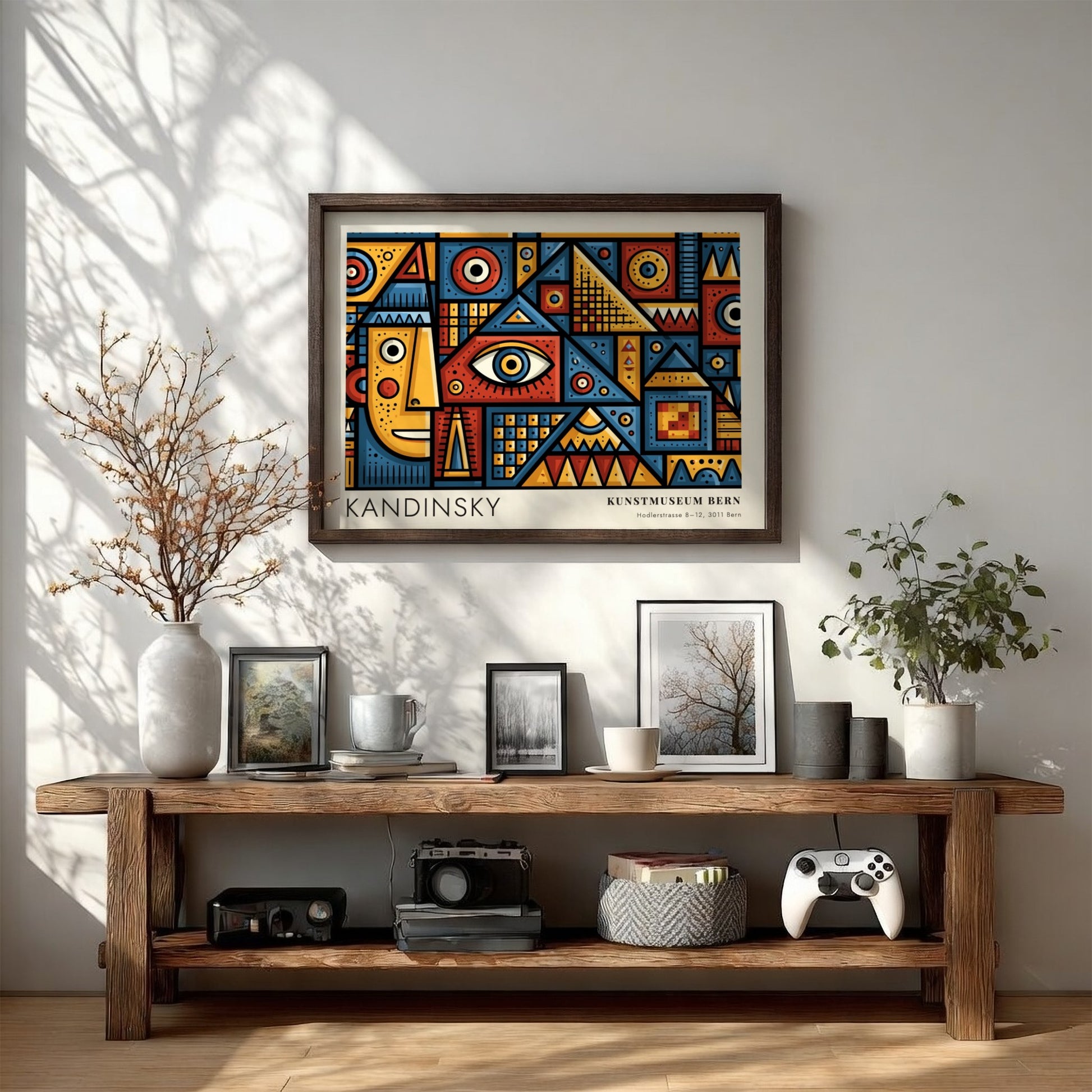 Wall art poster featuring Kandinsky Geometrie und Farbe with geometric shapes and bold colours.