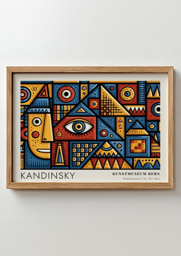 Wall art poster featuring Kandinsky Geometrie und Farbe with geometric shapes and bold colours.
