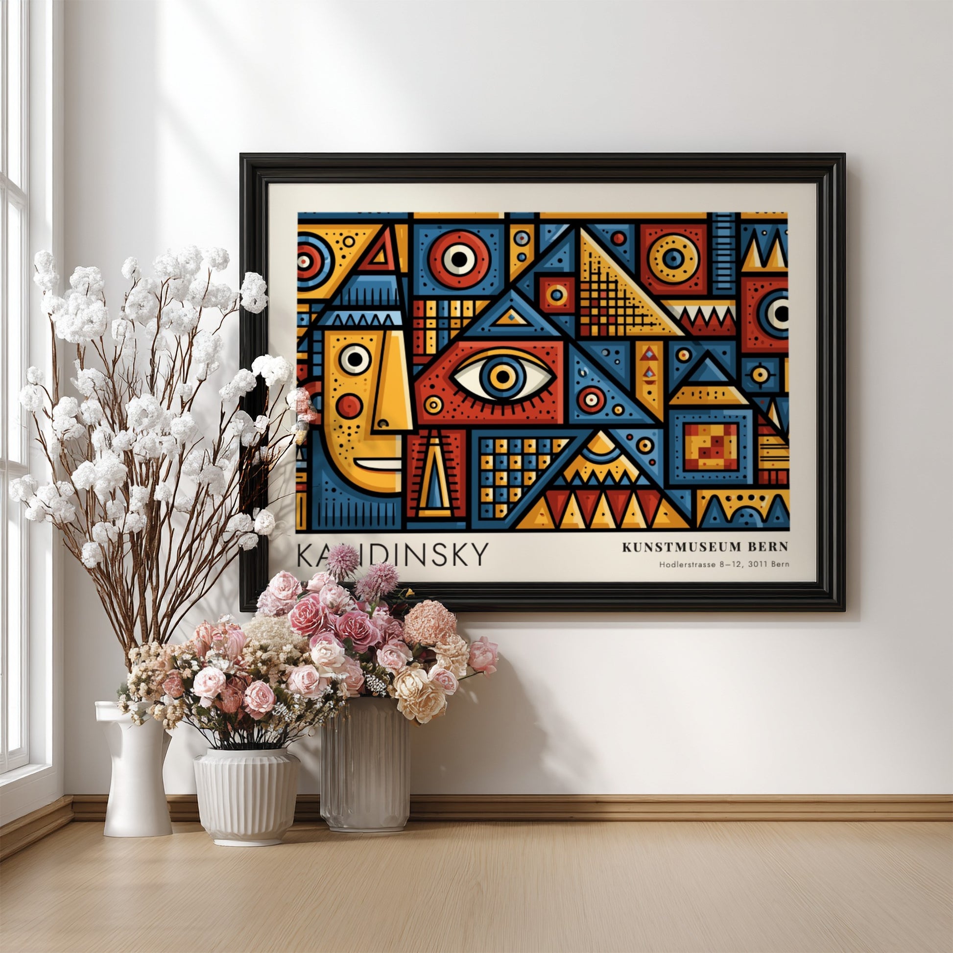 Wall art poster featuring Kandinsky Geometrie und Farbe with geometric shapes and bold colours.