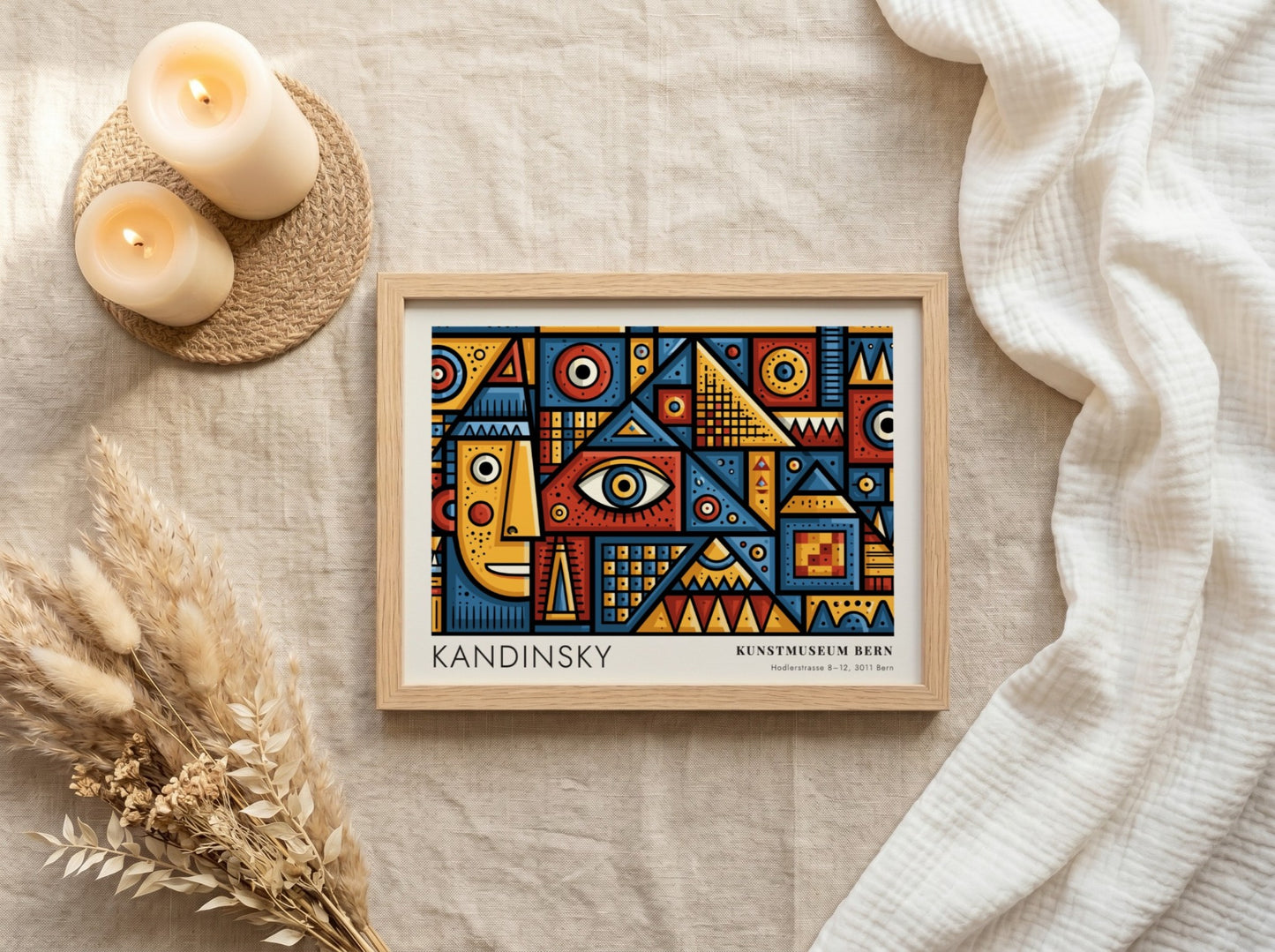 Wall art poster featuring Kandinsky Geometrie und Farbe with geometric shapes and bold colours.