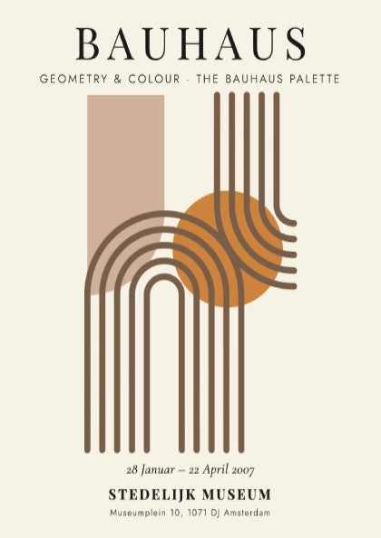 Bauhaus poster featuring geometric shapes and warm colors, modern wall art for home decor