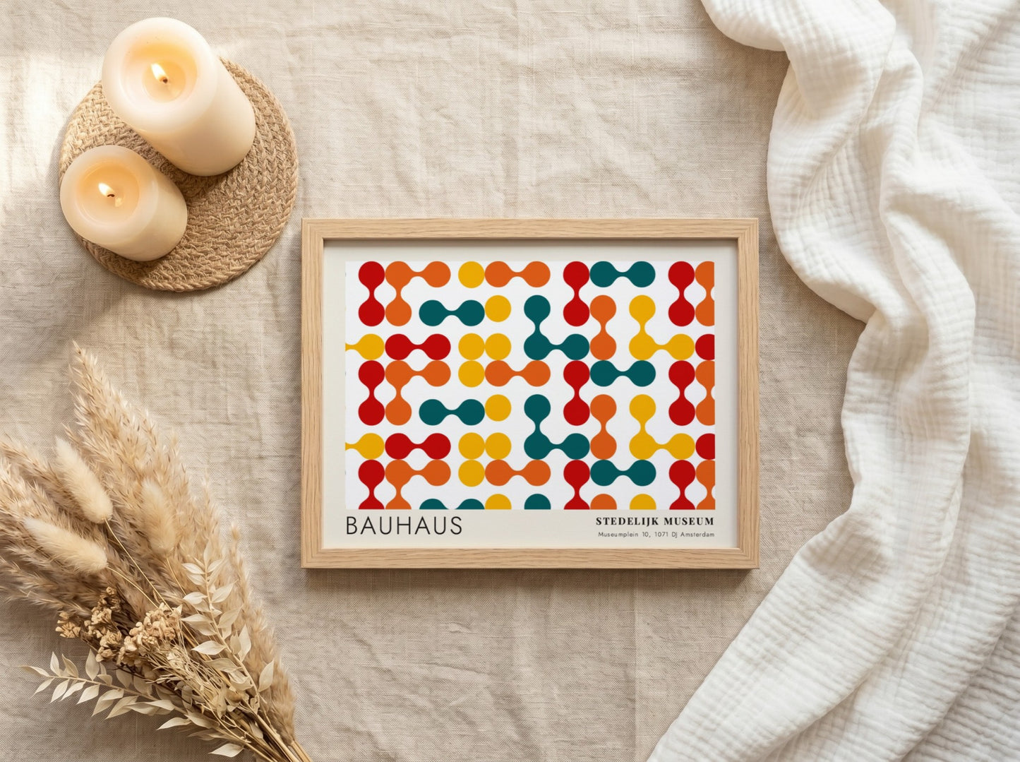 Wall art poster featuring a Bauhaus Stedelijk Museum geometric pattern in primary colors.