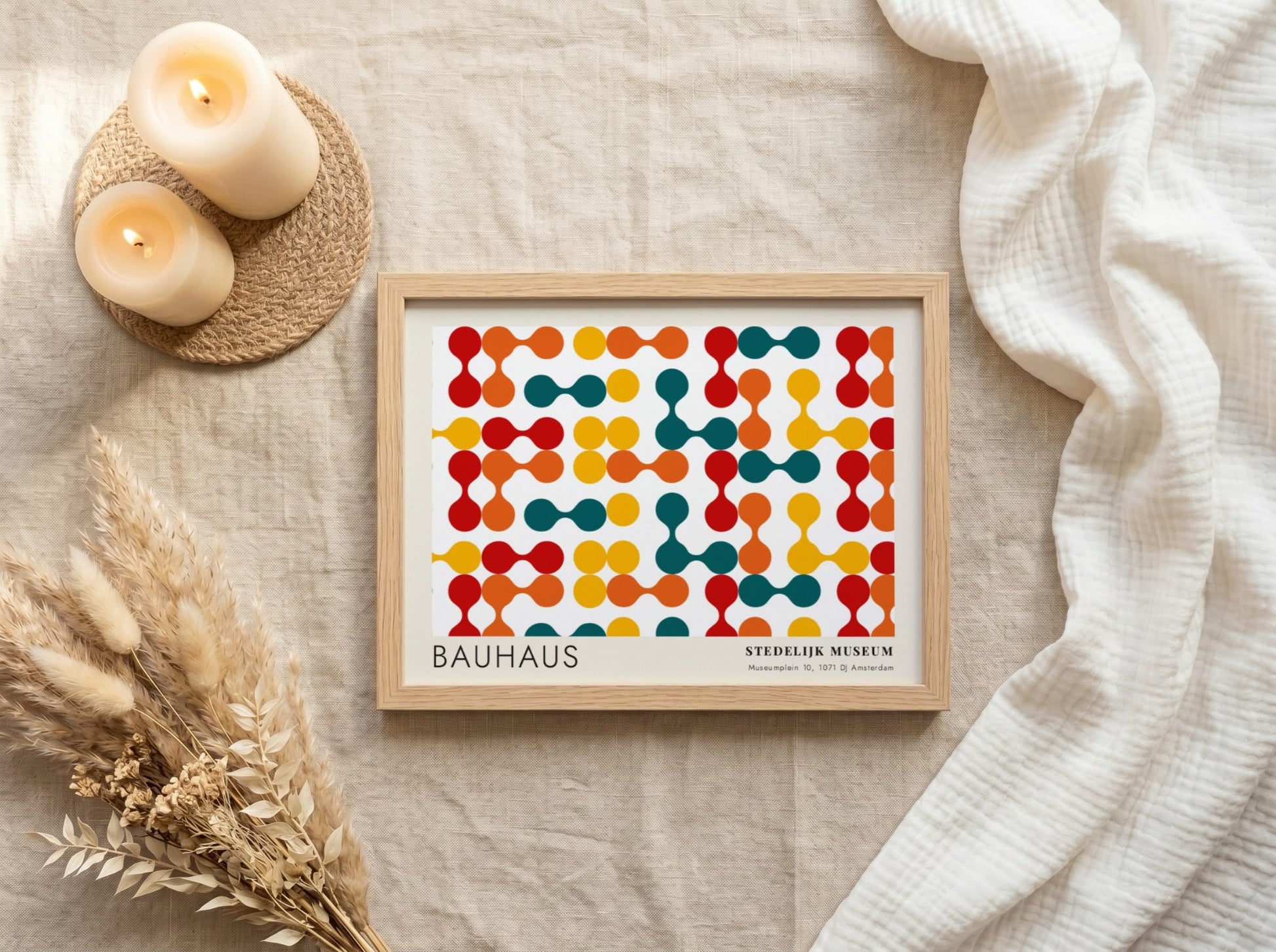 Wall art poster featuring a Bauhaus Stedelijk Museum geometric pattern in primary colors.