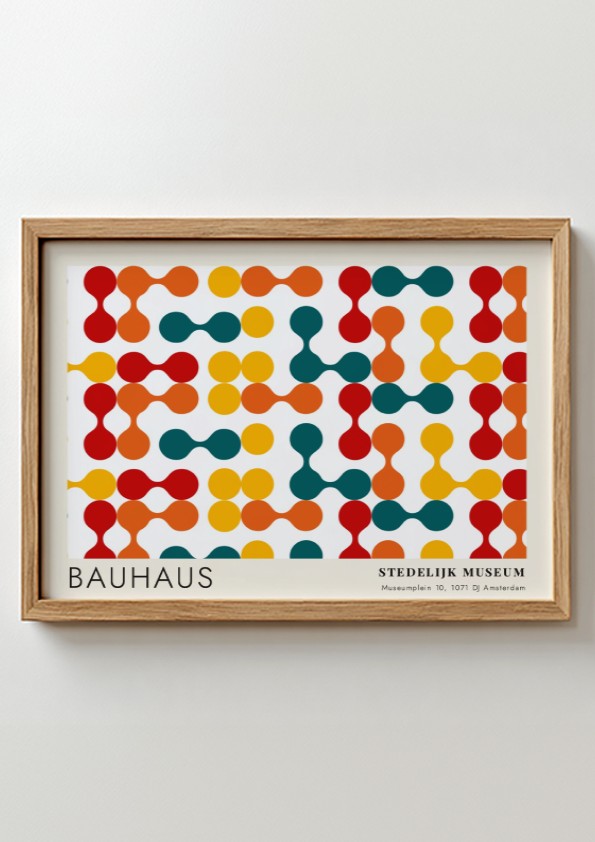 Wall art poster featuring a Bauhaus Stedelijk Museum geometric pattern in primary colors.