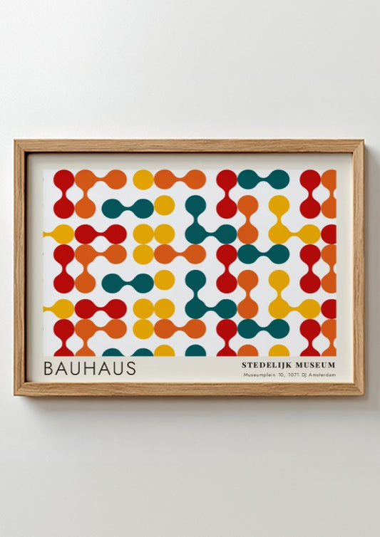 Wall art poster featuring a Bauhaus Stedelijk Museum geometric pattern in primary colors.