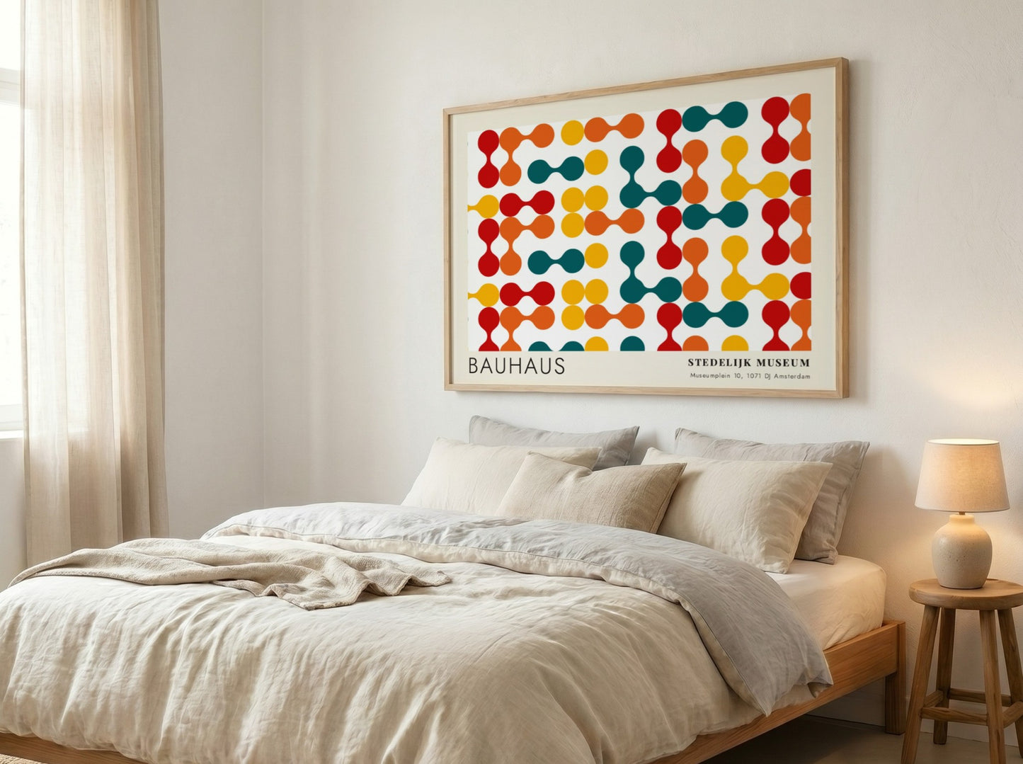 Wall art poster featuring a Bauhaus Stedelijk Museum geometric pattern in primary colors.