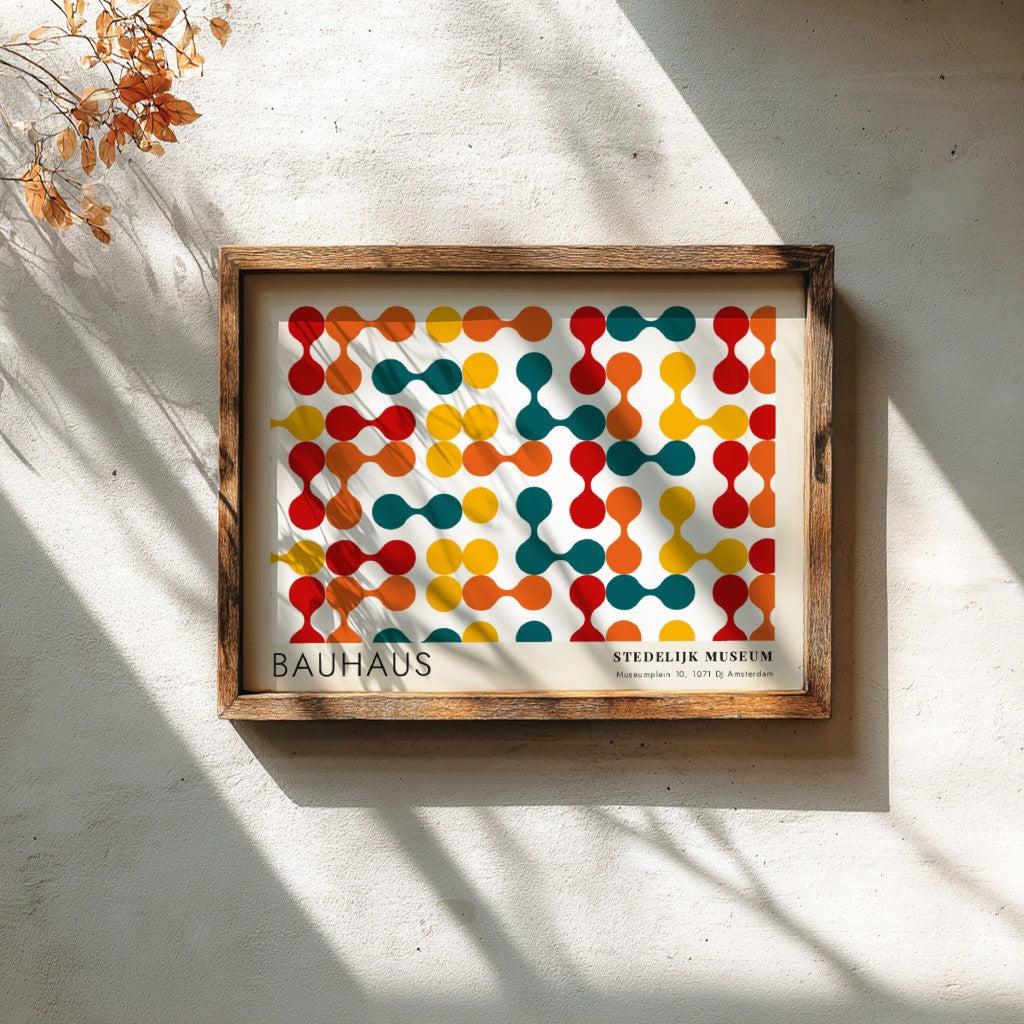 Wall art poster featuring a Bauhaus Stedelijk Museum geometric pattern in primary colors.
