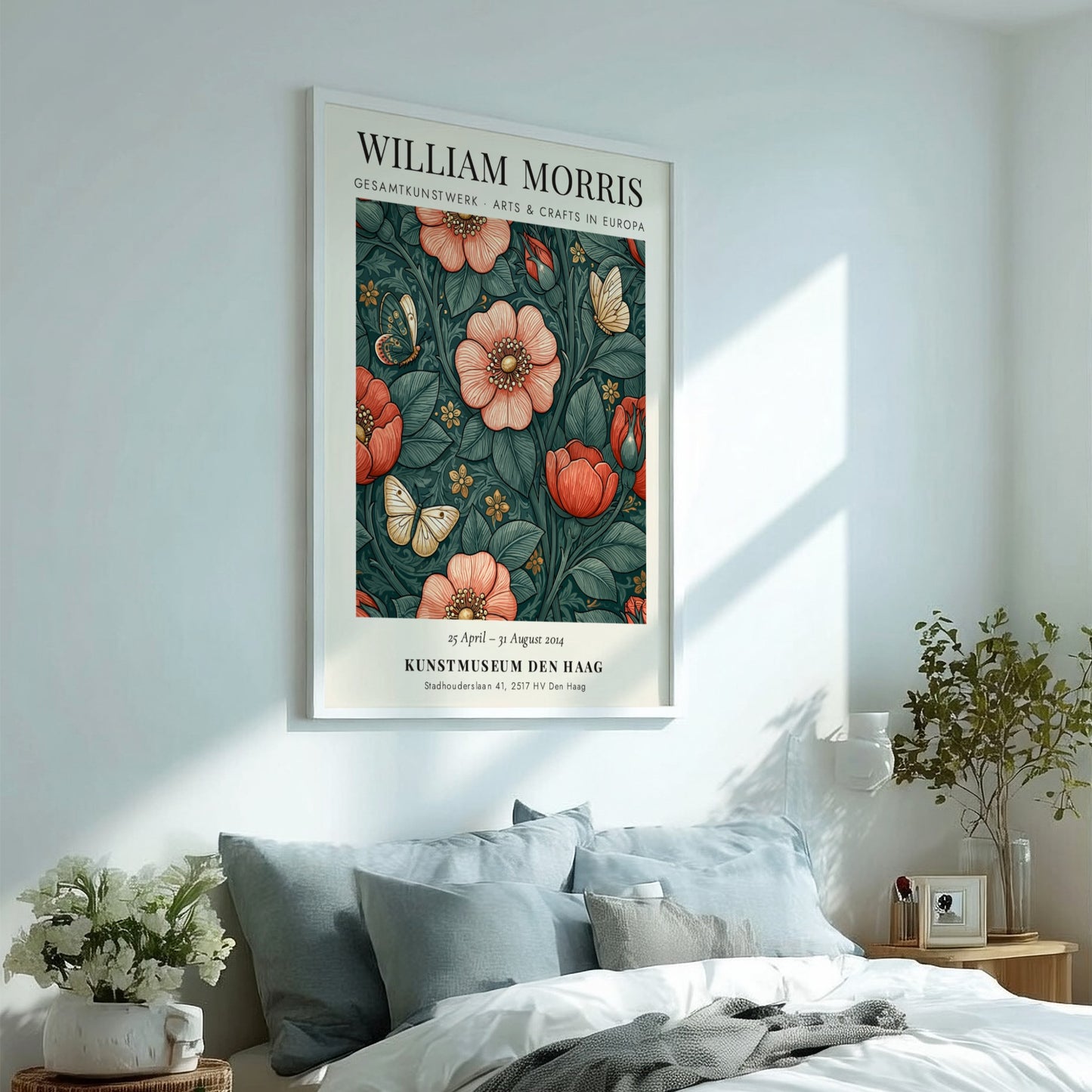 William Morris poster featuring floral design with butterflies in rich colors