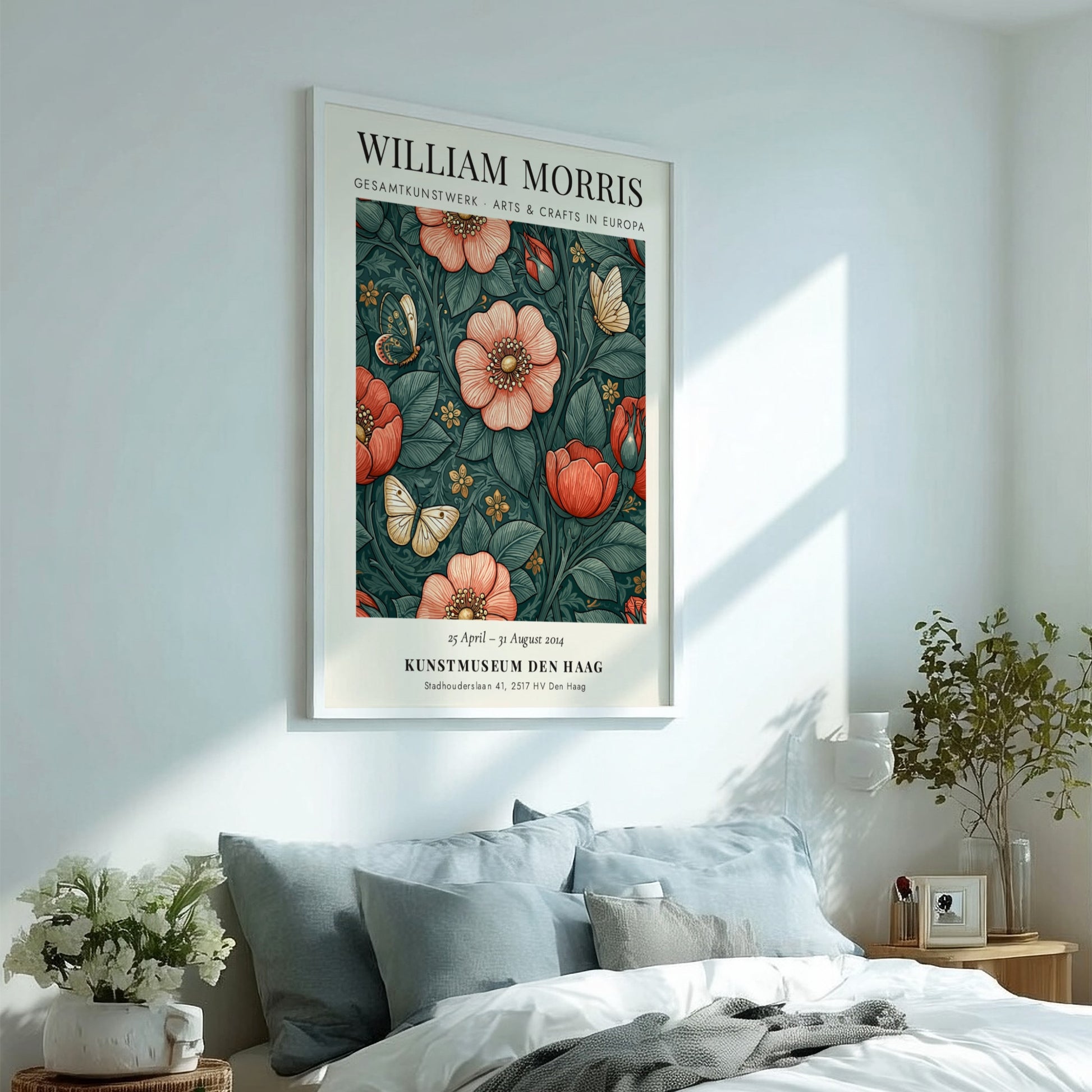 William Morris poster featuring floral design with butterflies in rich colors