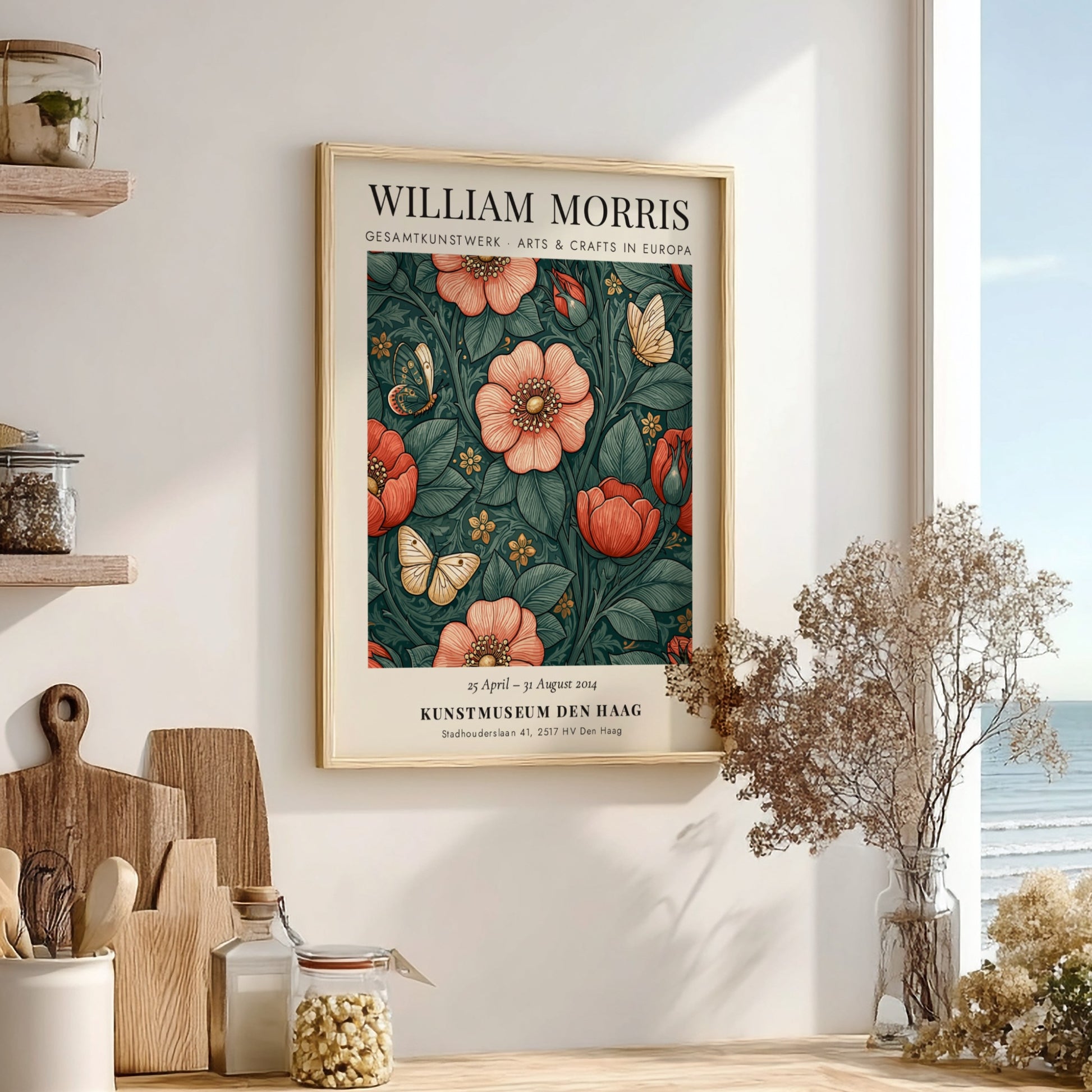 William Morris poster featuring floral design with butterflies in rich colors