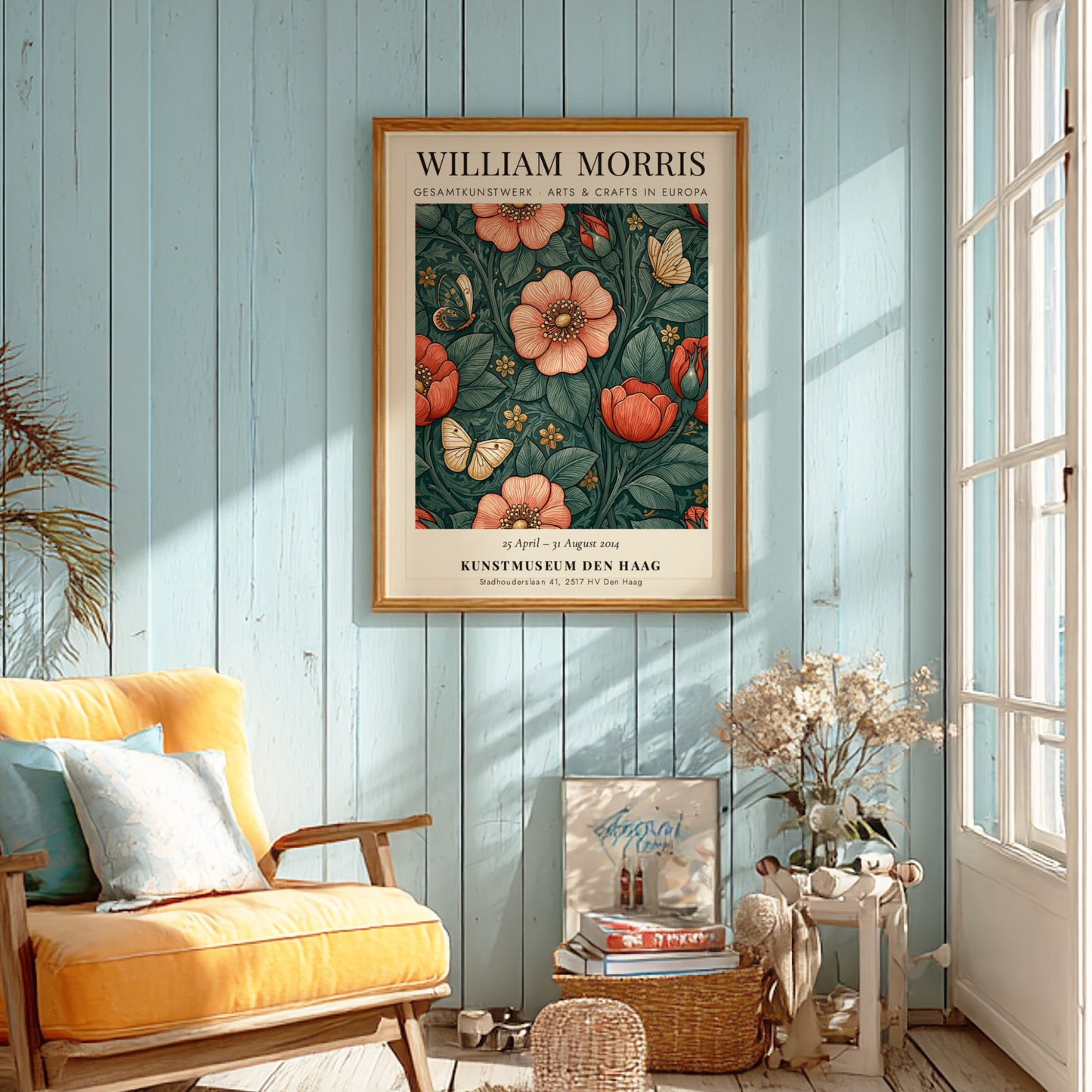 William Morris poster featuring floral design with butterflies in rich colors