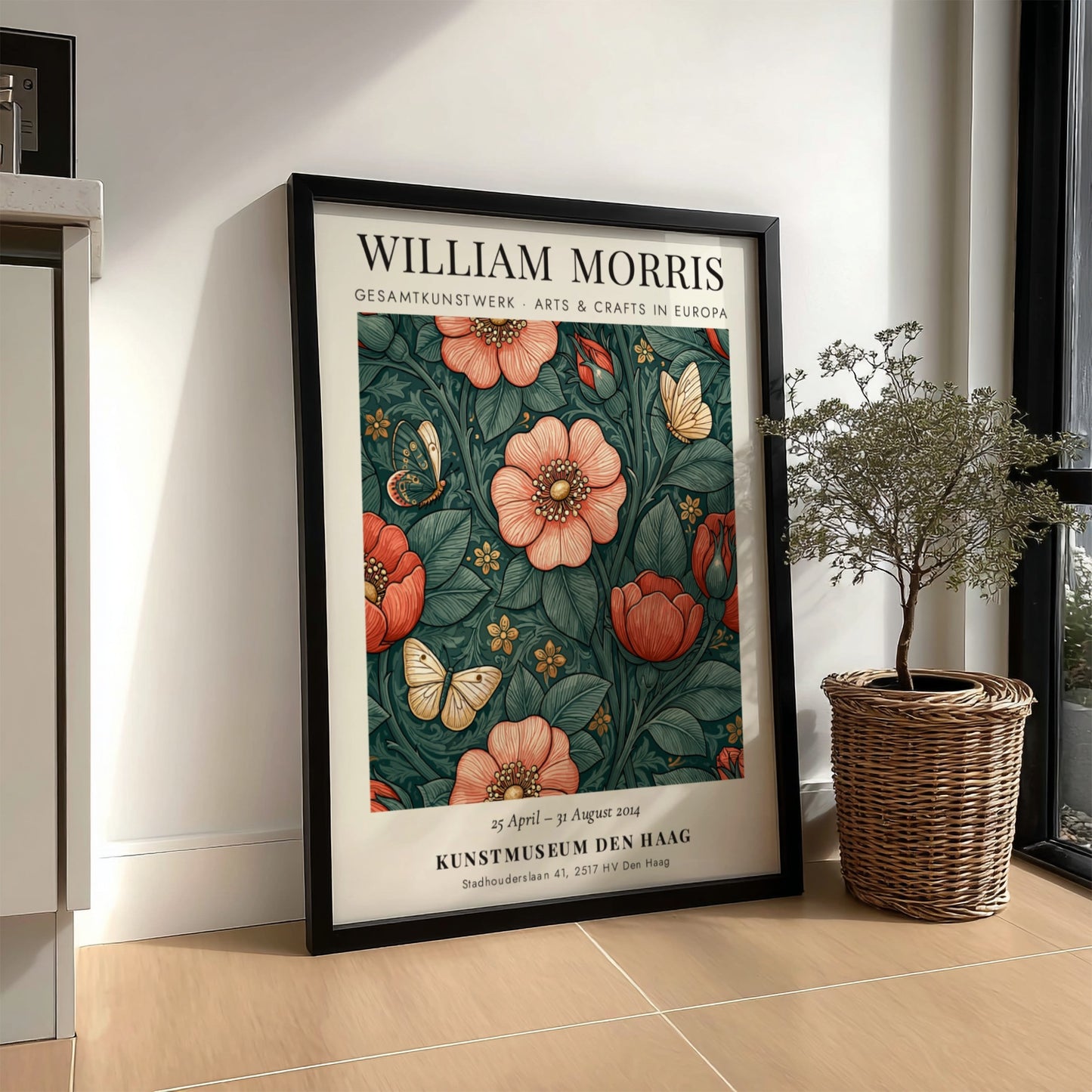 William Morris poster featuring floral design with butterflies in rich colors
