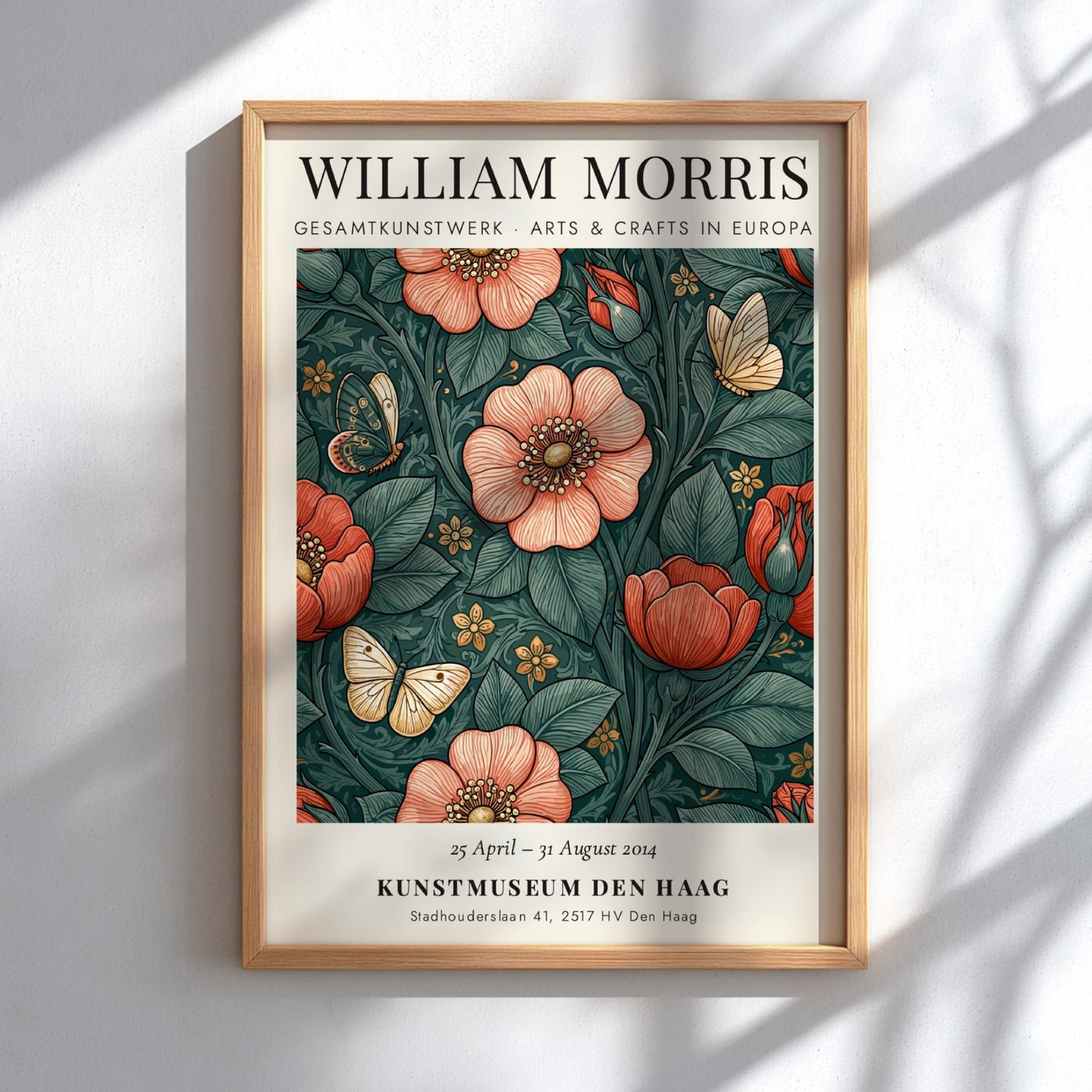 William Morris poster featuring floral design with butterflies in rich colors