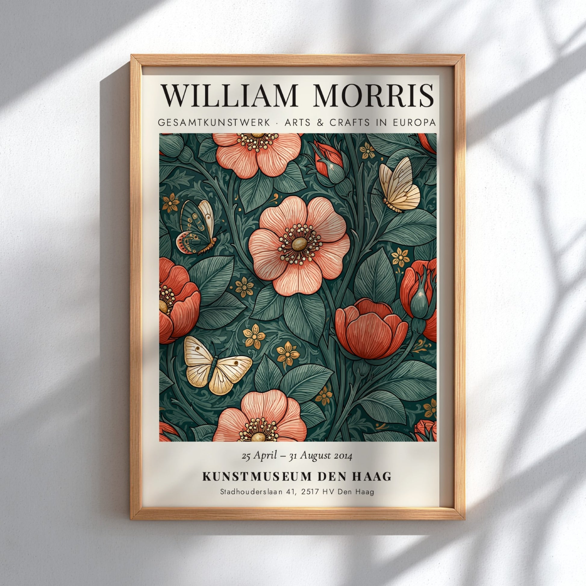 William Morris poster featuring floral design with butterflies in rich colors