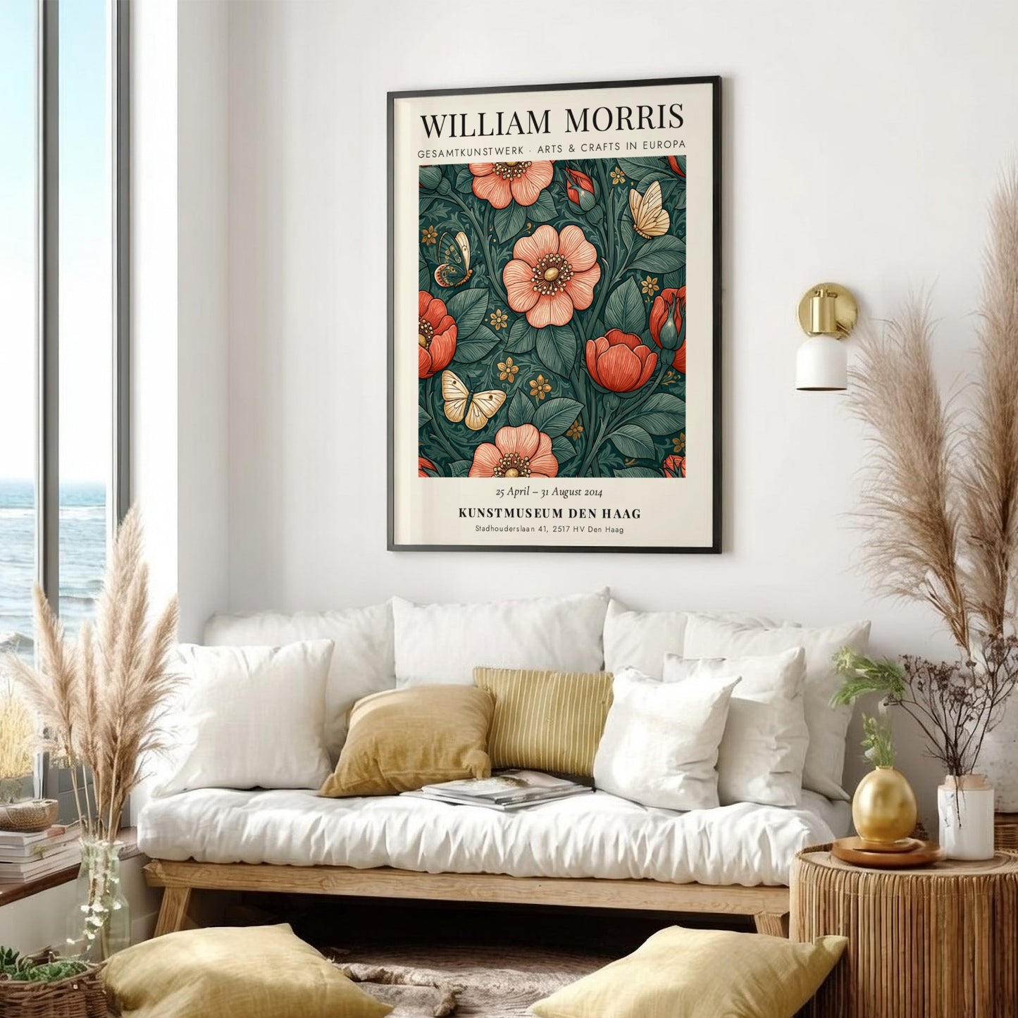 William Morris poster featuring floral design with butterflies in rich colors