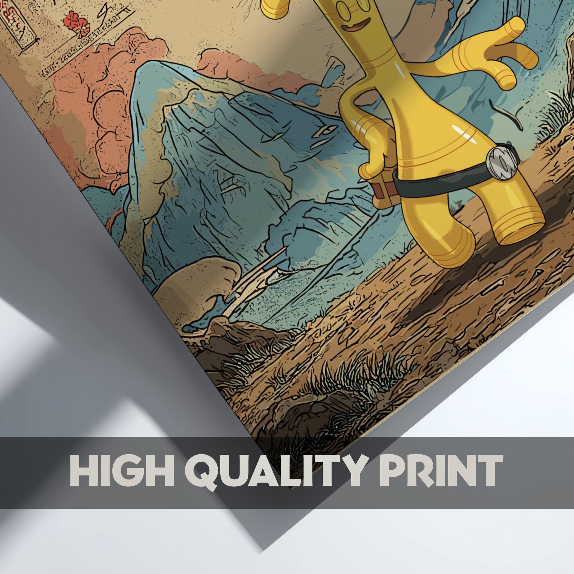 Gholdengo Pokemon character on a mountainous landscape with 'High Quality Print' text overlay