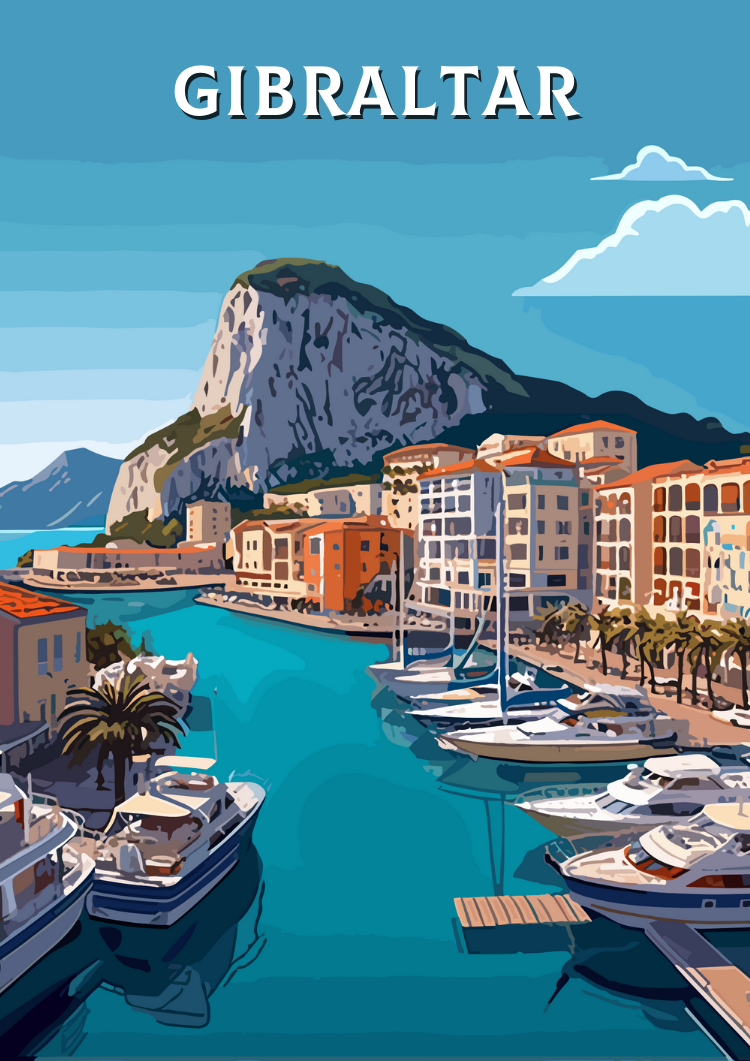 Europe GIBRALTAR TRAVEL PRINT - ROCK OF GIBRALTAR ARTWORK