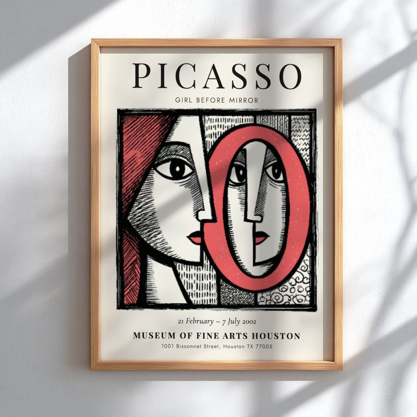 Picasso inspired poster featuring bold colors and modern art style with a focus on the girl before the mirror