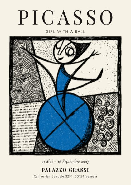 Girl with a Ball poster inspired by Picasso featuring bold colors and playful design
