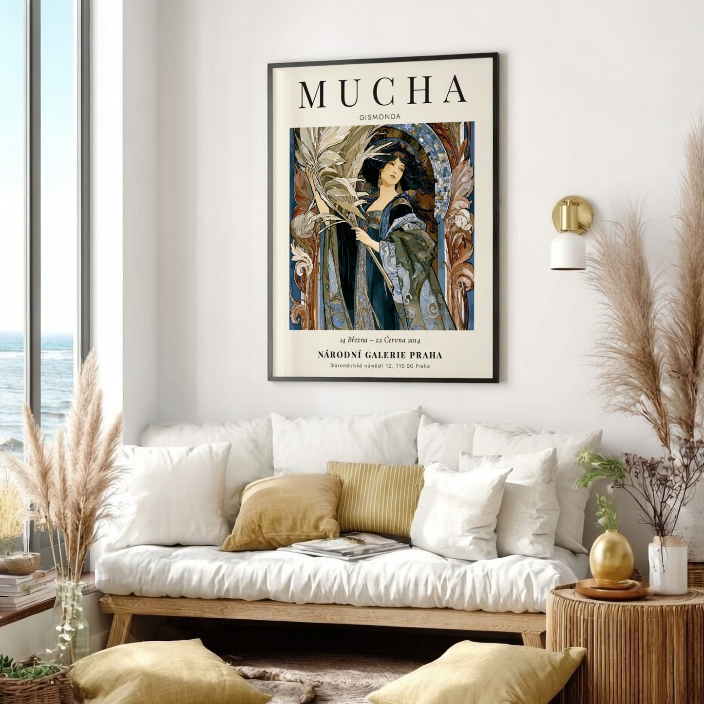 Gismonda poster featuring Alphonse Mucha's elegant art style with rich colors and intricate details
