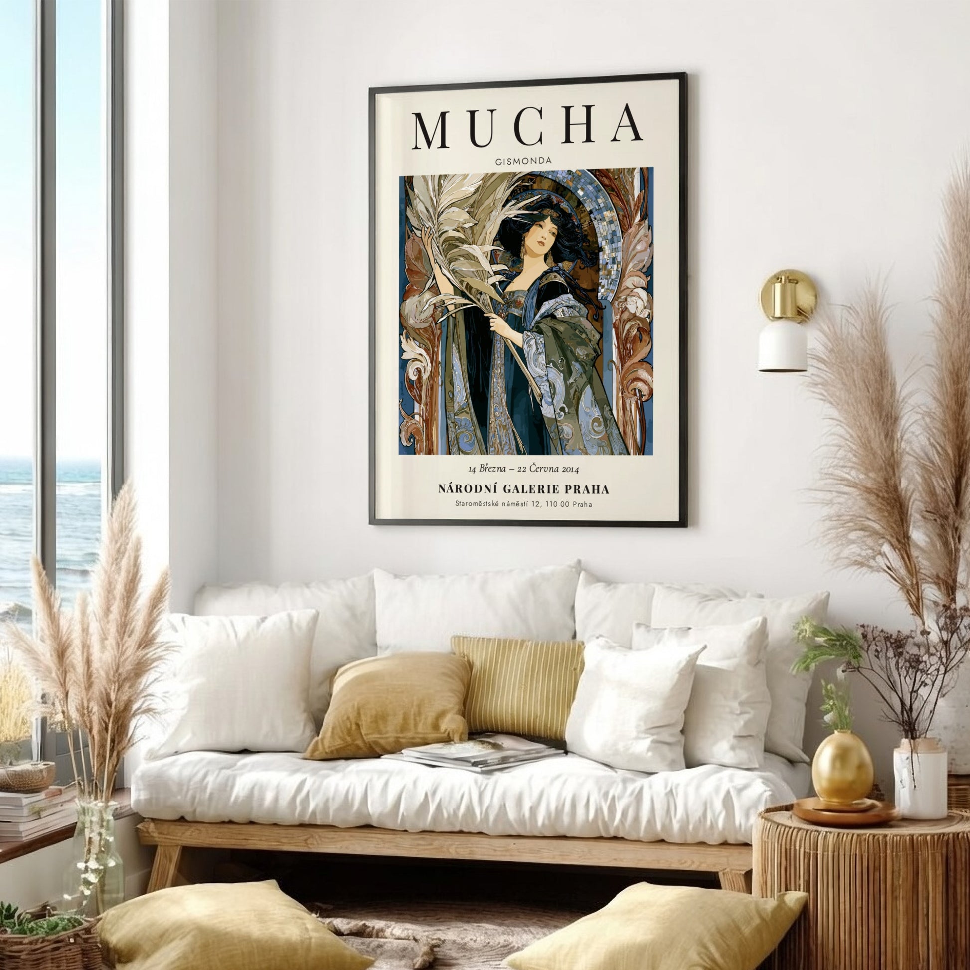 Gismonda poster featuring Alphonse Mucha's elegant art style with rich colors and intricate details