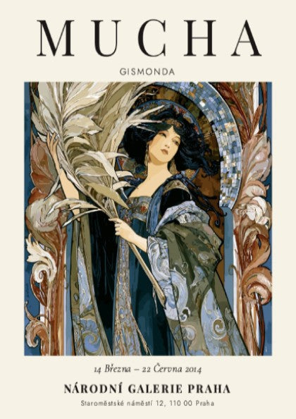 Gismonda poster featuring Alphonse Mucha's elegant art style with rich colors and intricate details