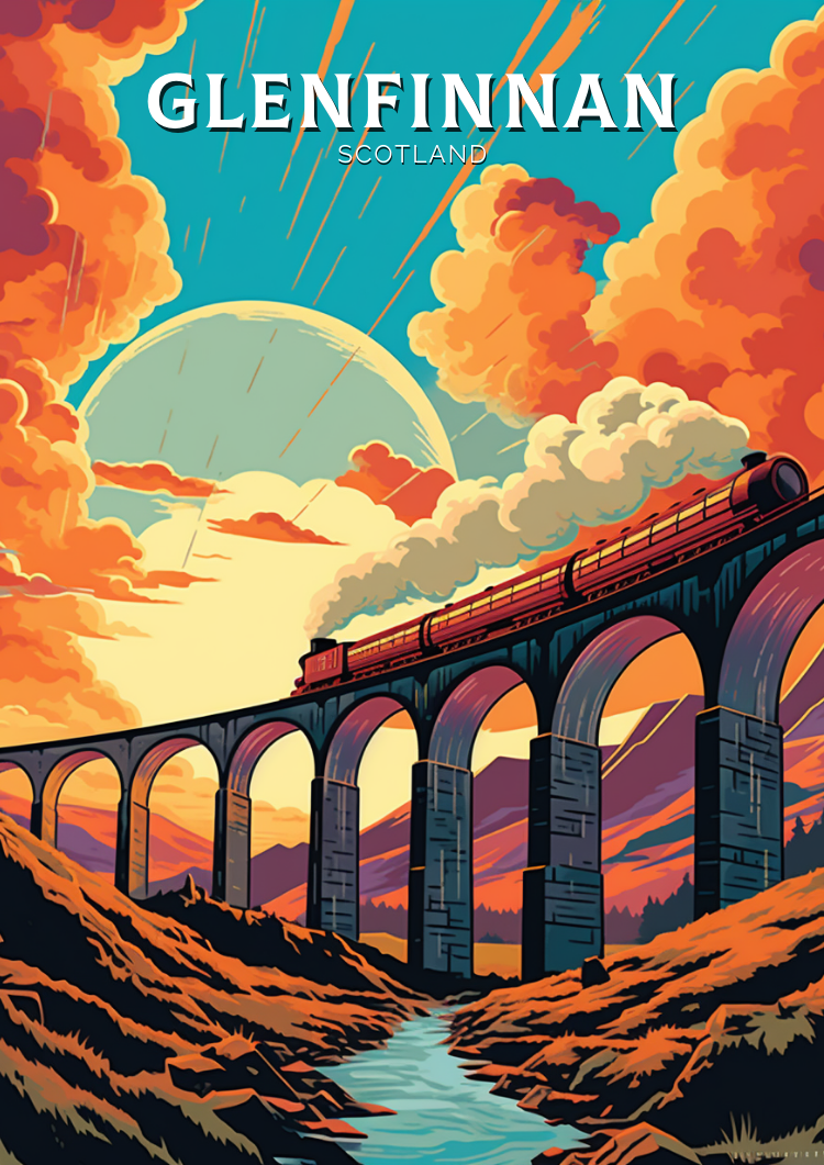 Europe GLENFINNAN TRAVEL PRINT - SCOTLAND ARTWORK