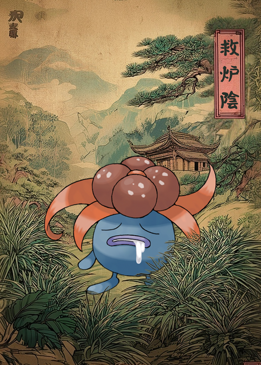 Gloom Pokemon in a traditional Japanese landscape