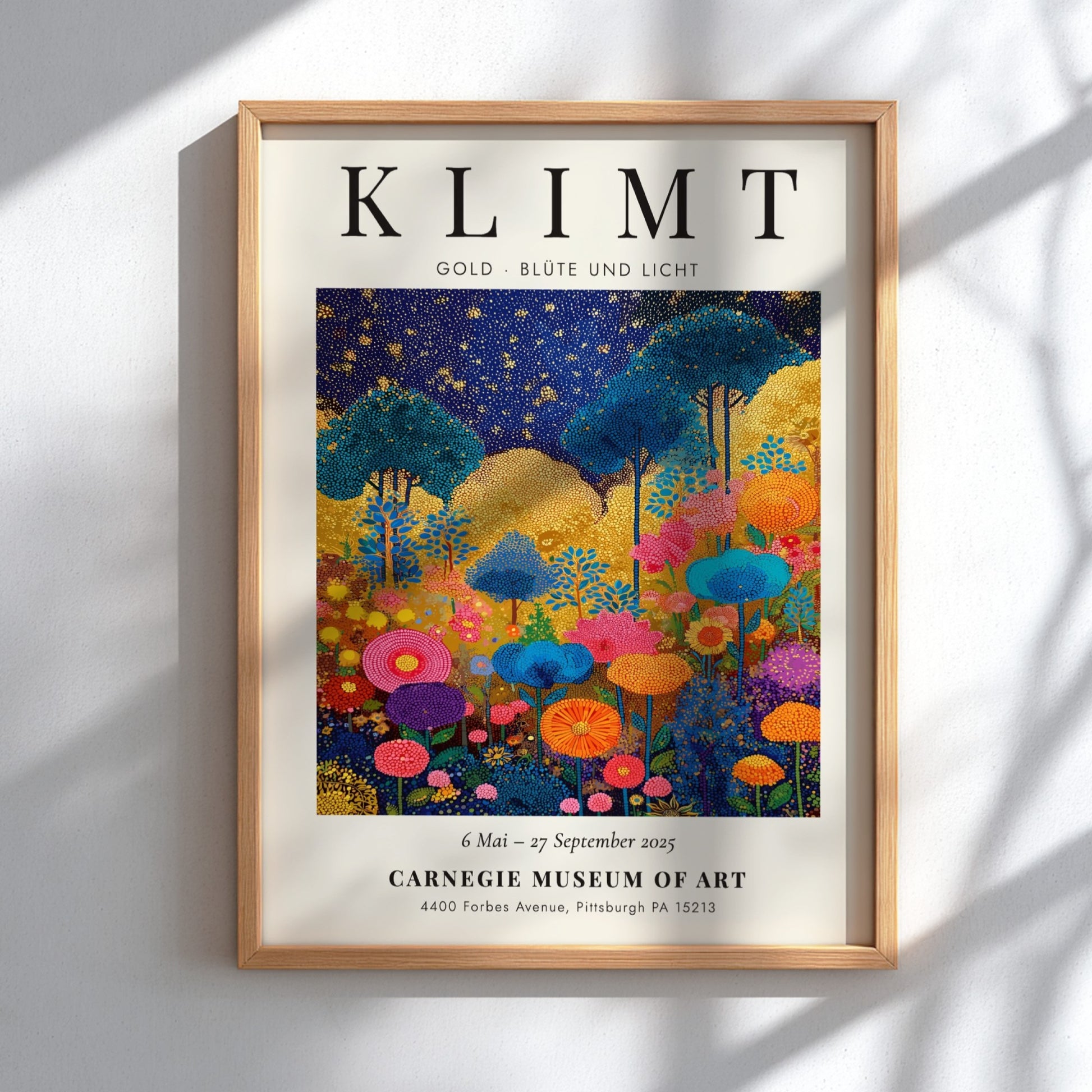 Gold Blüte und Licht poster featuring vibrant floral elements and gold tones, inspired by Gustav Klimt's