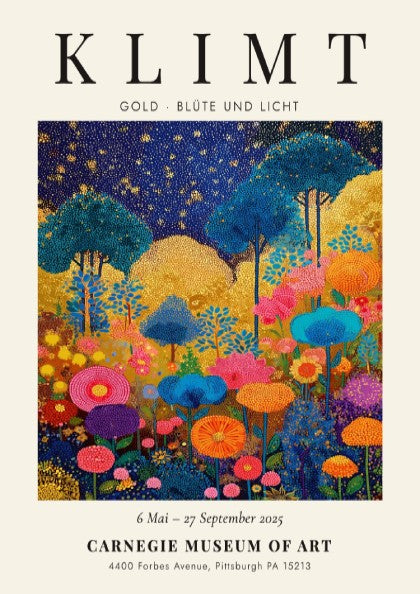 Gold Blüte und Licht poster featuring vibrant floral elements and gold tones, inspired by Gustav Klimt's