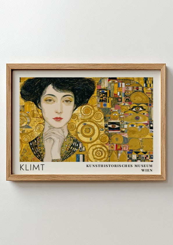 Gold und Seele poster featuring Klimt inspired design with gold tones and intricate patterns
