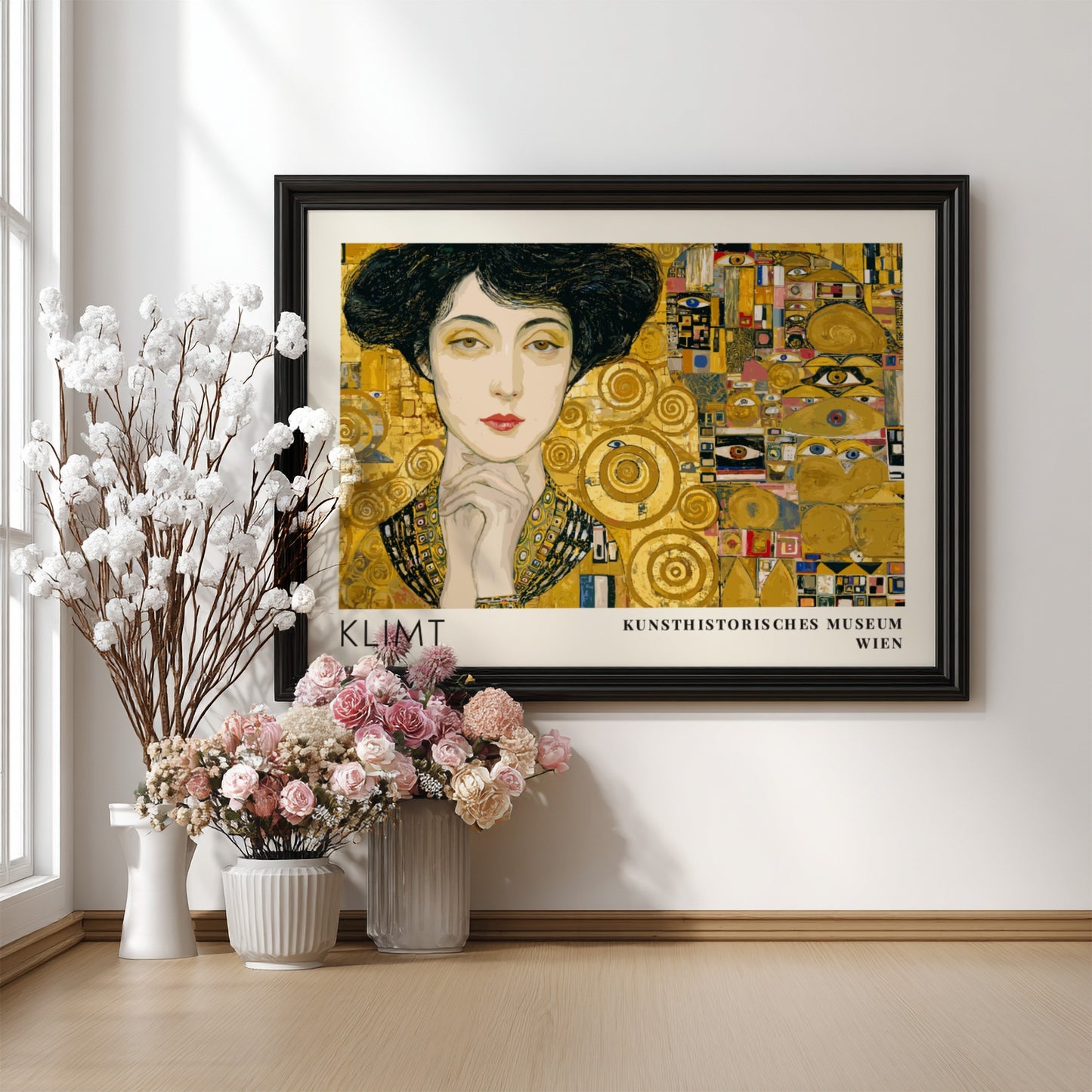 Gold und Seele poster featuring Klimt inspired design with gold tones and intricate patterns